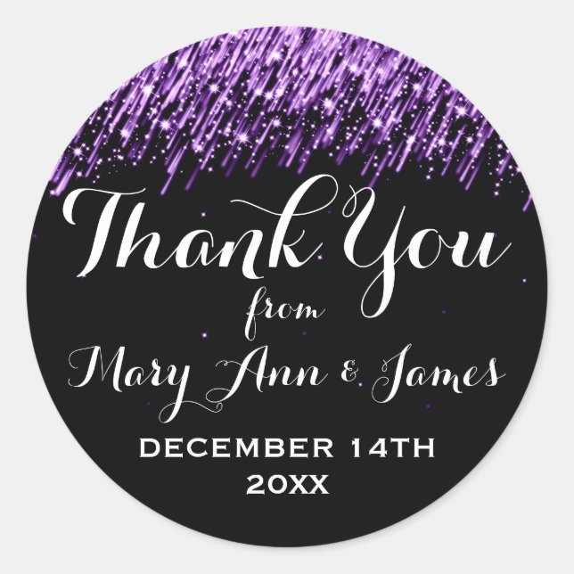 Wedding Thank You Favour Tag Falling Stars Purple (Front)