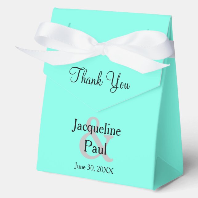 Wedding Thank You Favour Turquoise Blue Name Favor Box (Front)