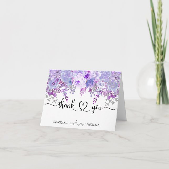 Wedding Thank you Floral Purple Lavender  (Front)