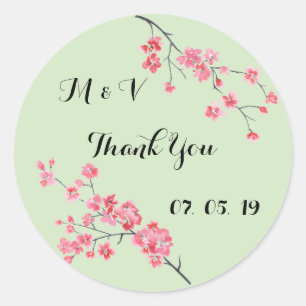 wedding thank you, floral watercolor, personalized classic round sticker