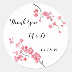 wedding thank you, floral watercolor, personalized classic round sticker