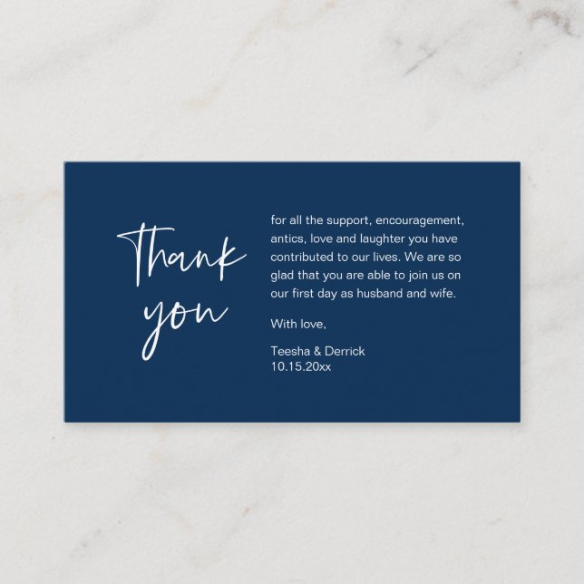 Wedding Thank you for attending, classy Navy Blue Enclosure Card (Front)
