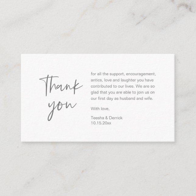Wedding Thank you for attending, modern minimalist Enclosure Card (Front)
