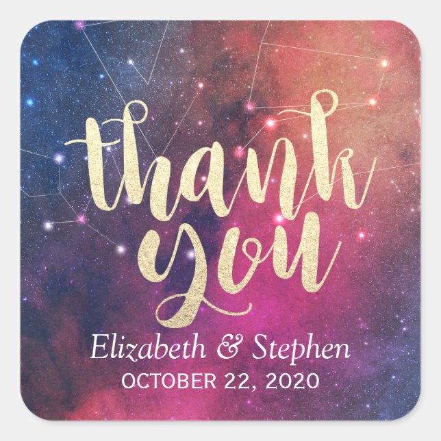 Wedding Thank You Galaxy Star Nebula Constellation Square Sticker (Front)