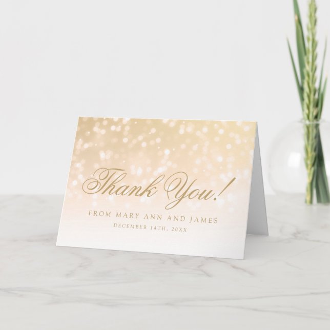 Wedding "Thank you" Gold Bokeh Sparkle Lights Thank You Card (Front)