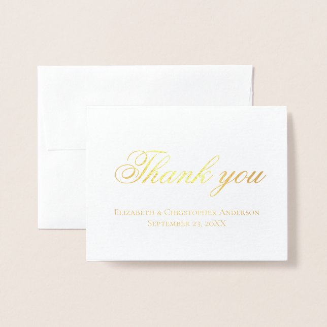 Wedding Thank you Gold or Silver Foil Personalized Card (Front With Envelope)