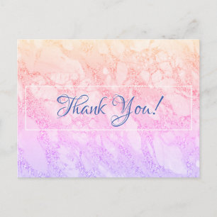 Wedding Thank You, Gold & Purple Marble, Message Postcard