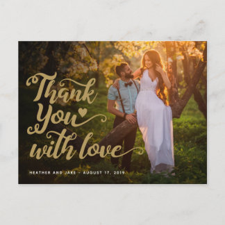 Wedding Thank You | Gold Script Type On Photo Postcard