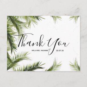 Wedding Thank You   Green Tropical Script Postcard