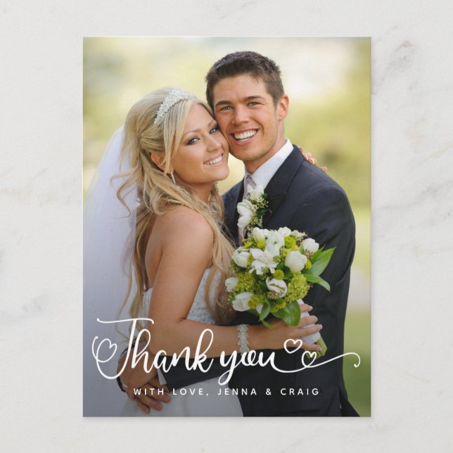 Wedding Thank You | Handwritten Script Over Photo Postcard (Front)