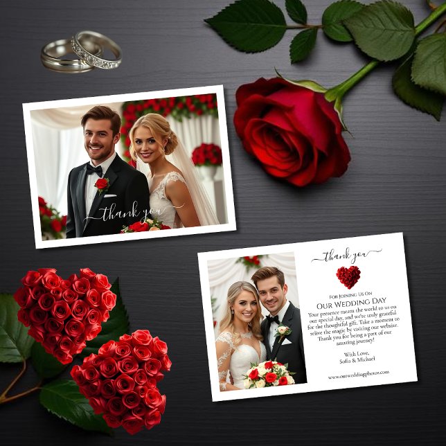 Wedding Thank You- Heart Shaped Red Roses Thank Yo Thank You Card (Wedding Thank You- Heart Shaped Red Roses Thank Yo Thank You Card)