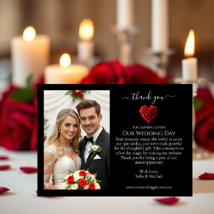 Wedding Thank You- Heart Shaped Red Roses Thank You Card