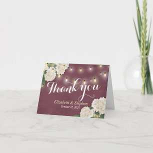 Wedding Thank You Hydrangea String Lights Burgundy Card