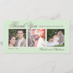 Wedding Thank You in Mint Three Photo Card