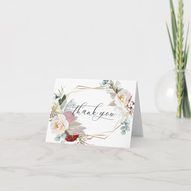 Wedding Thank You  | Ivory and Burgundy Floral (Front)