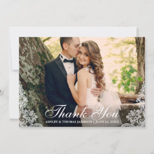 Wedding Thank You Lace Trim Couple Photo Card
