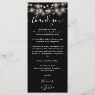 Wedding Thank You Lights Black White Place Card