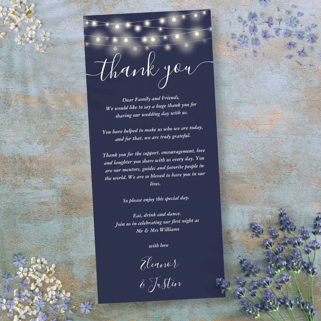 Wedding Thank You Lights Navy Blue Place Card (Wedding Thank You Lights Navy Blue Place Card)