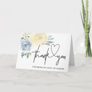 Wedding Thank You Maid of Honor Blue Floral Card