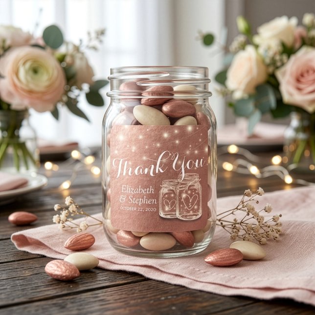 Wedding Thank You Mason Jar String Light Rose Gold Square Sticker (Creator Uploaded)