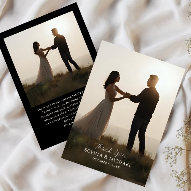 Wedding Thank You Message 2 Photographs Minimal  Card (Creator Uploaded)