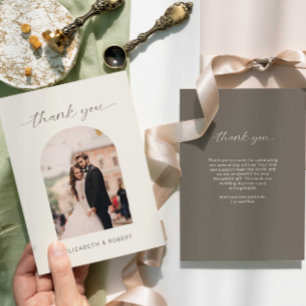 Wedding Thank you Minimal Modern Photo Taupe Card