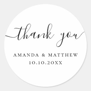 Wedding Thank You   Minimalist Calligraphy Favor Classic Round Sticker