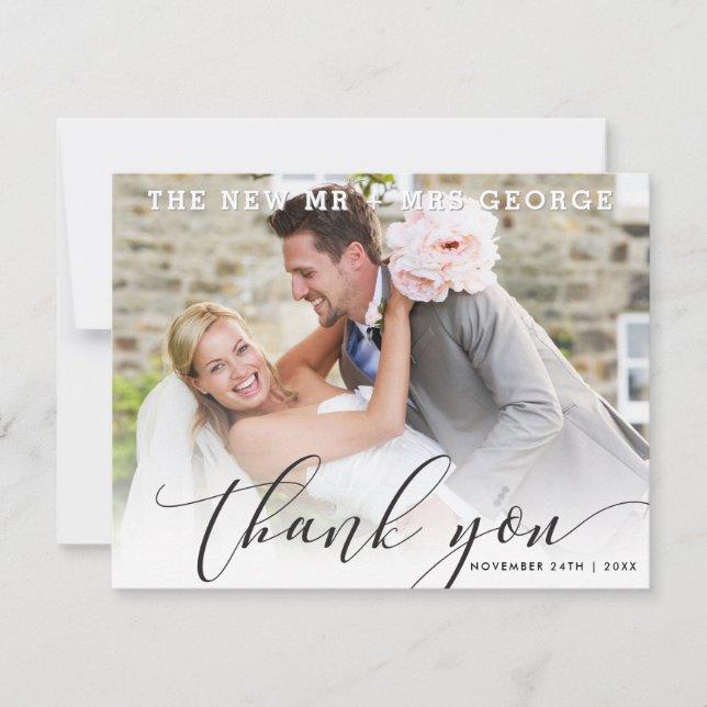 WEDDING THANK YOU modern luxe callligraphy black Card (Front)