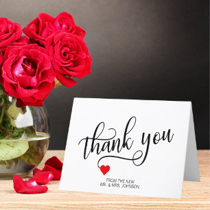 Wedding Thank You Modern Red Heart Card