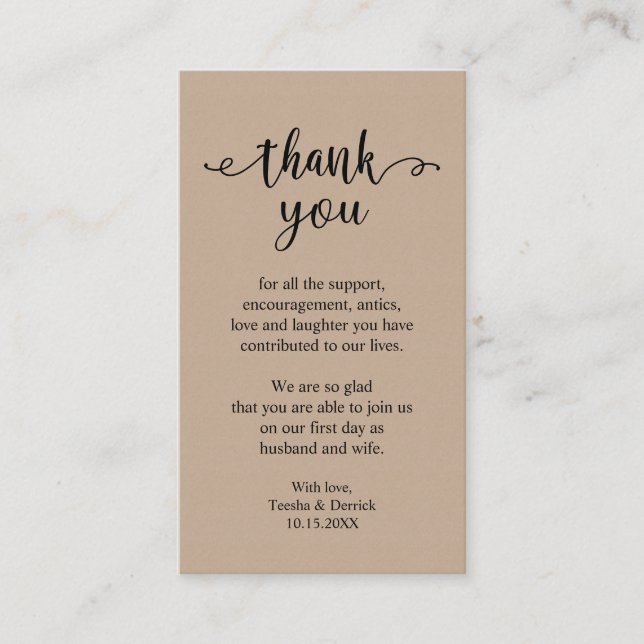 Wedding Thank you, Modern Rustic Brown Kraft Enclosure Card (Front)