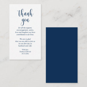 Wedding Thank you, Modern Script, Classy Navy Blue Enclosure Card