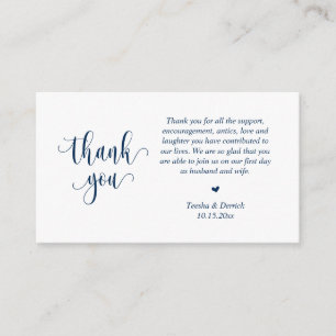 Wedding Thank you, Modern Script, Classy Navy Blue Enclosure Card