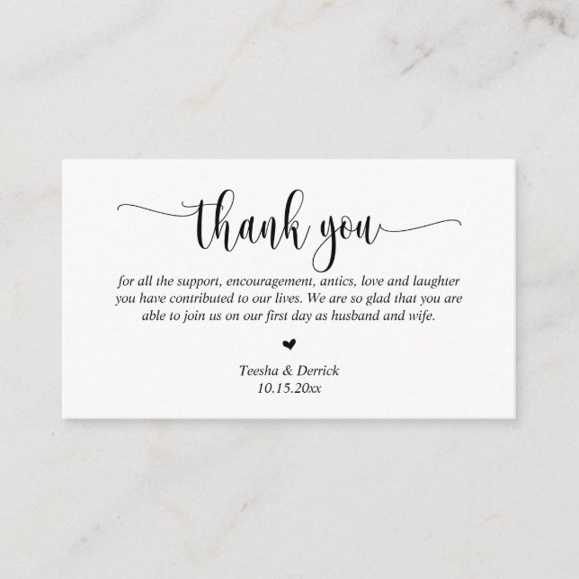 Wedding Thank you, Modern Script Enclosure Card (Front)