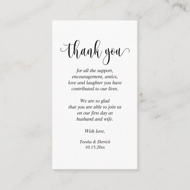 Wedding Thank you, Modern Script Enclosure Card (Front)