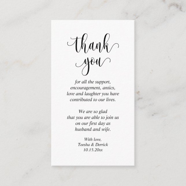 Wedding Thank you, Modern Script Enclosure Card (Front)