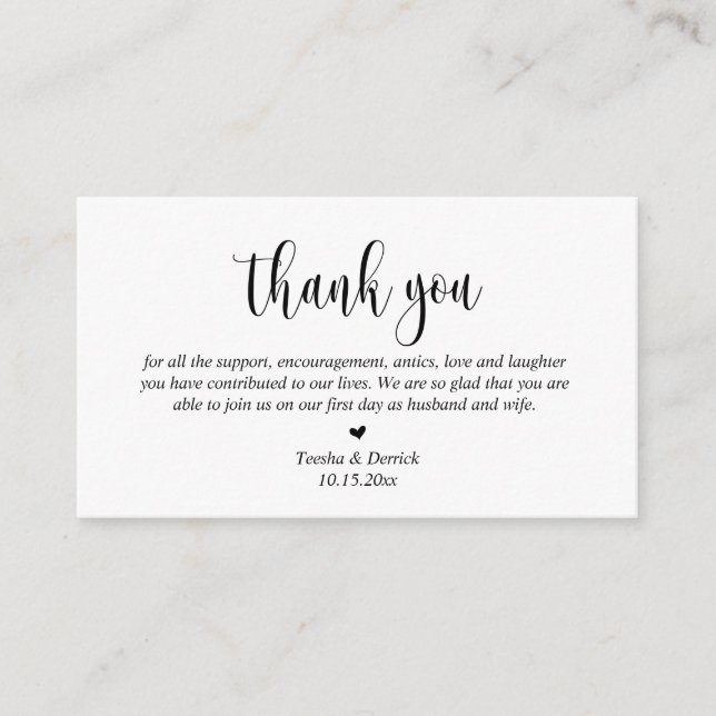 Wedding Thank you, Modern Script Enclosure Card (Front)