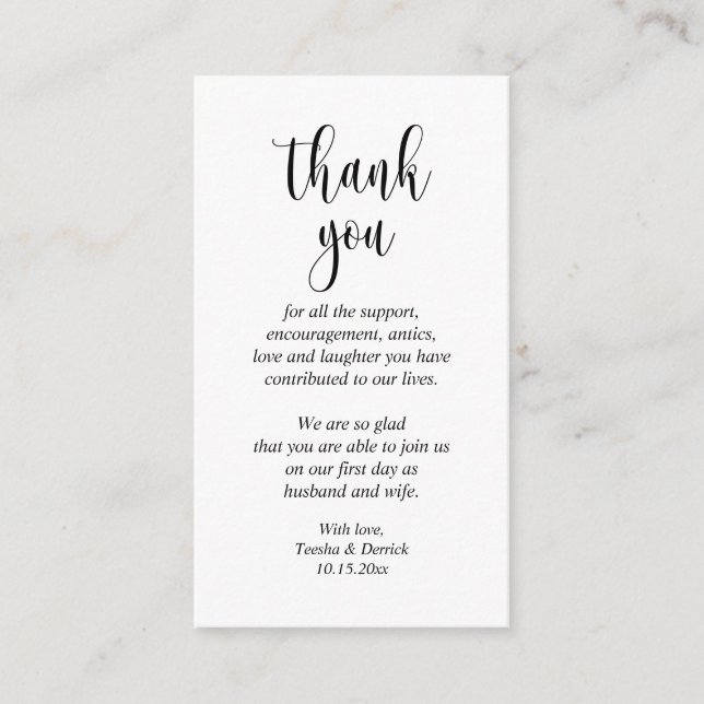 Wedding Thank you, Modern Script Enclosure Card (Front)