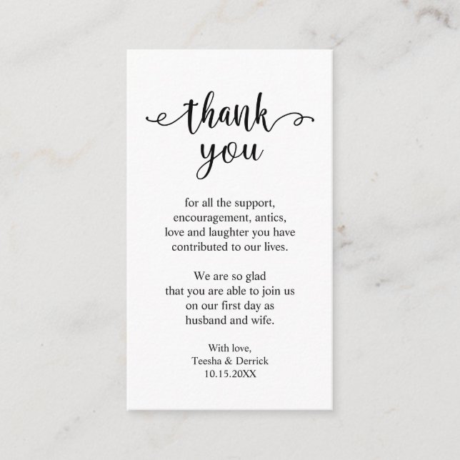 Wedding Thank you, Modern Simple Rustic Enclosure Card (Front)