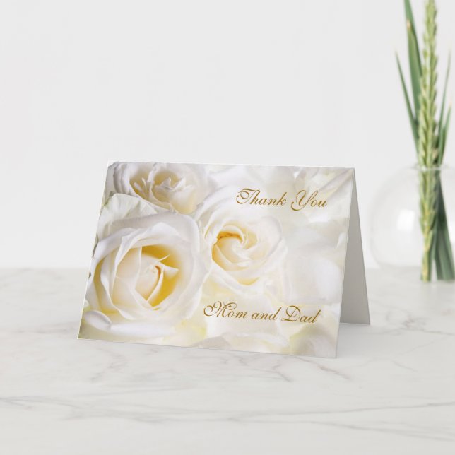 Wedding Thank you Mom and Dad Card, white roses (Front)