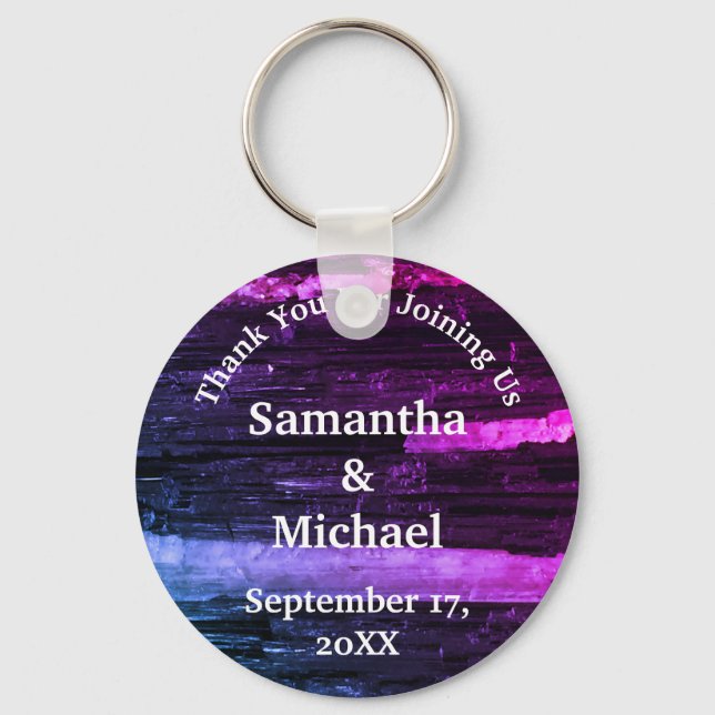 Wedding Thank You Neon Stripes Modern Appreciation Keychain (Front)