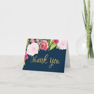 Wedding Thank You Note Card - Navy and Gold