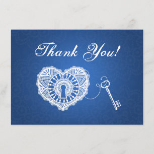 Wedding Thank You Note Key To My Heart Blue Card