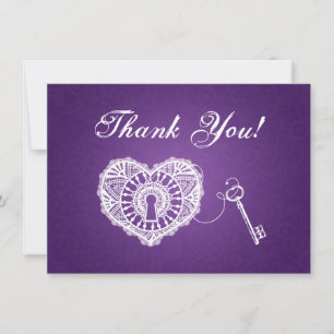 Wedding Thank You Note Key To My Heart Purple Card