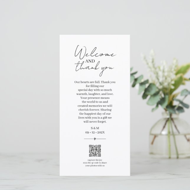 Wedding Thank You Note with QR Code, Minimalist Card (Standing Front)