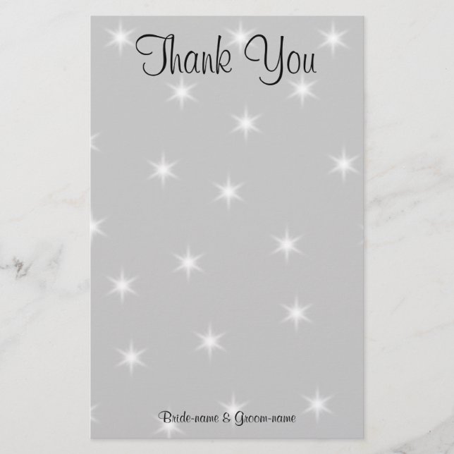 Wedding Thank You, Pale Grey with White Stars. Stationery (Front)