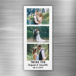 Wedding Thank You Photo Booth Strip Fridge Magnet<br><div class="desc">Custom wedding thank you favours. Fridge magnet designed as a photo booth strip and personalized with 3 photos of the newlyweds, their names or "Mr. and Mrs.", and their wedding date or established year. To change the background colour or the text style, please click on the button to edit it...</div>