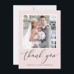 WEDDING THANK YOU photo calligraphy blush pink Card<br><div class="desc">by kat massard >>> WWW.SIMPLYSWEETPAPERIE.COM<<< Send and extra special THANK YOU message with style and pizzazz for your guests from your event! Personalised with your details & photos my modern THANK YOU NOTES are sure to stand out by featuring your favourite photo from your special event to make a special...</div>