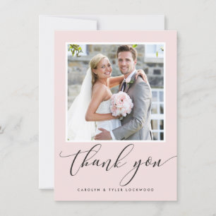 WEDDING THANK YOU photo calligraphy blush pink Card