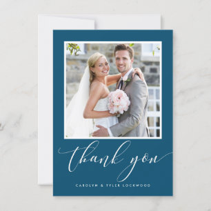 WEDDING THANK YOU photo calligraphy dark blue Card