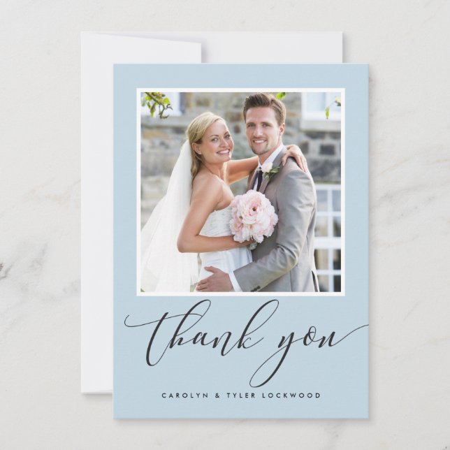 WEDDING THANK YOU photo calligraphy duck egg blue (Front)